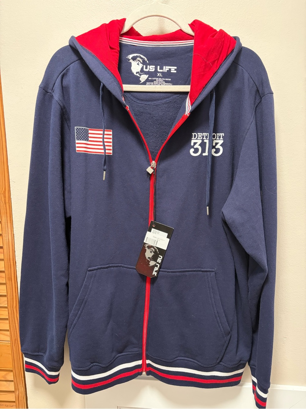 US Life Detroit 313 Navy Red Zip-Up Hoodie